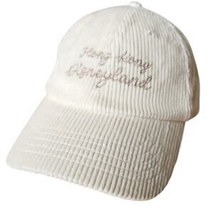 Hong Kong Disneyland Cream White Corduroy Embroidered Baseball Hat Cap Lid NWOT
